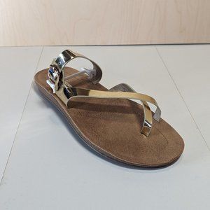 (FREE)   Forever Women Criss Cross Slip-On Strappy Summer Sandals - Gold -